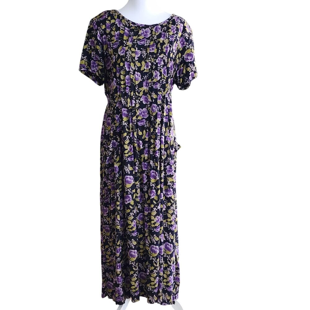 Vintage 90s Sarah Elizabeth Pintuck Floral Dress Sz 14 Romantic Cottage